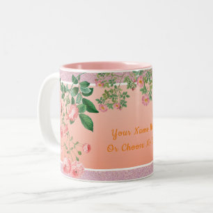 Benutzerdefinierte Text-/Rosa Glitzer-Frühlingsflo Zweifarbige Tasse