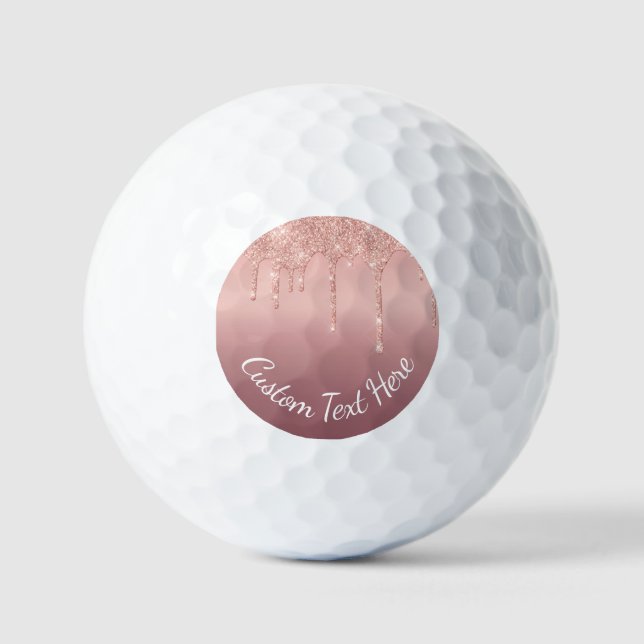 Benutzerdefinierte Text-Rose Gold Blush Glitzer Go Golfball (Vorderseite)
