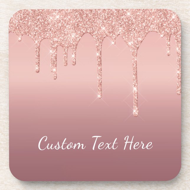 Benutzerdefinierte Text-Rose Gold Blush Glitzer Sp Getränkeuntersetzer (Vorderseite)