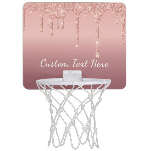 Benutzerdefinierte Text-Rose Gold Blush Glitzer Sp Mini Basketball Netz