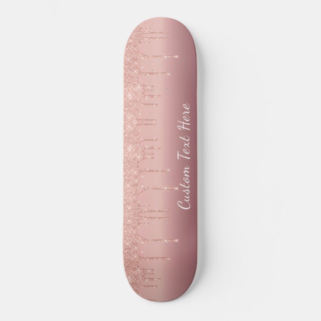 Benutzerdefinierte Text-Rose Gold Blush Glitzer Sp Skateboard (Vorderseite)