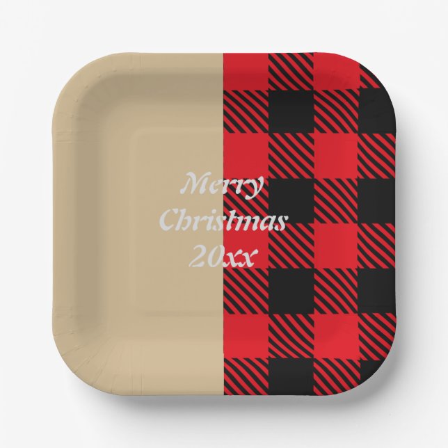 Benutzerdefinierte Text trendy Tartan Muster rot b Pappteller (Vorderseite)