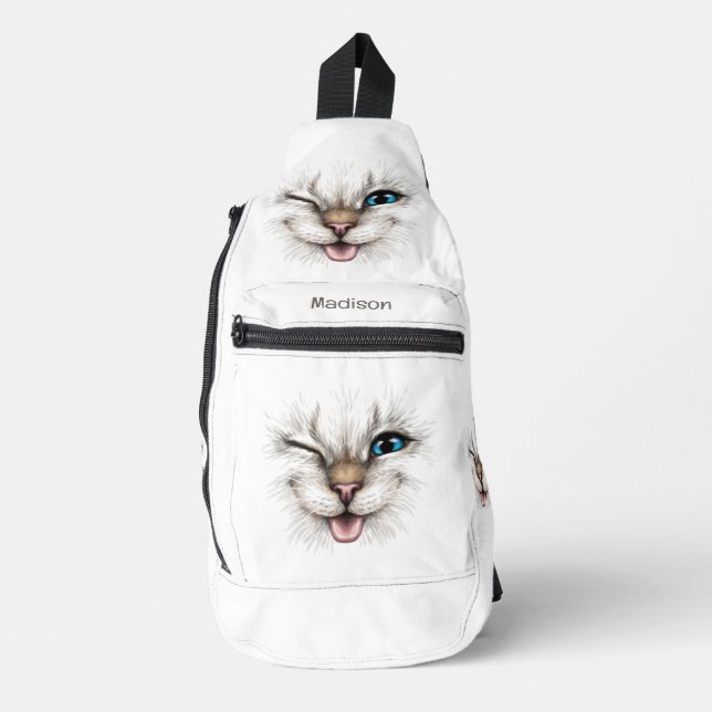 Benutzerdefinierte Text-Winking-Katze Crossbody Bag (Vorderseite)