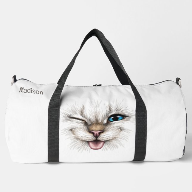 Benutzerdefinierte Text-Winking-Katze Duffle Bag (Vorderseite)
