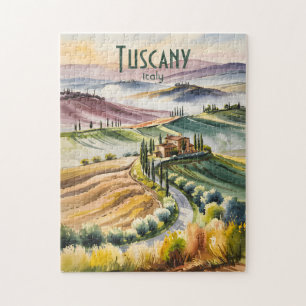 Benutzerdefinierte Toskana-Aquarell-Landschaft mit Puzzle