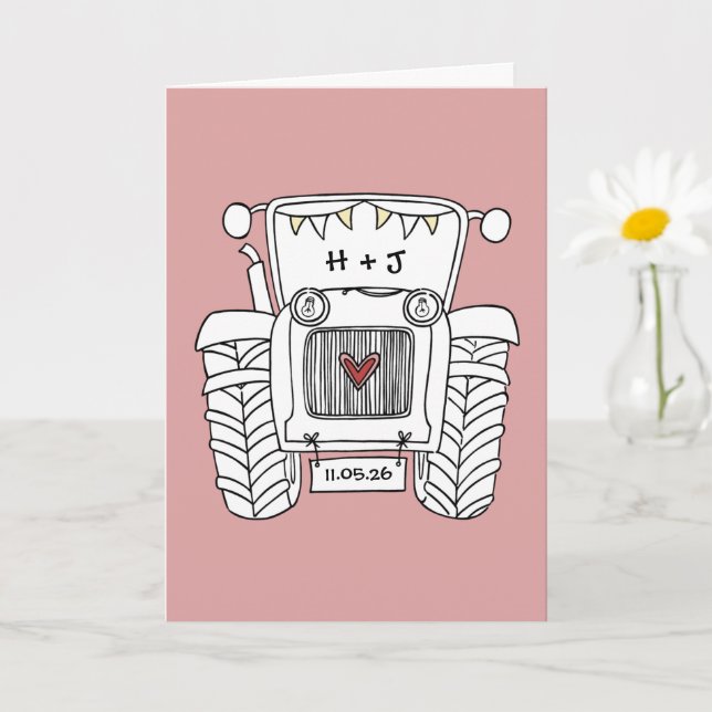Benutzerdefinierte Traktor Land Barn Rustic Hochze Karte (Kleine Pflanze)