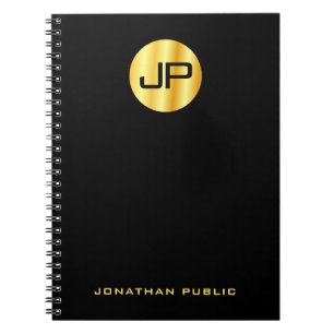 Benutzerdefinierte trendige Monogramm Schwarz Gold Notizblock