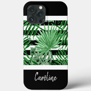 Benutzerdefinierte tropische Palmwedel Schwarz-Wei iPhone 13 Pro Max Hülle