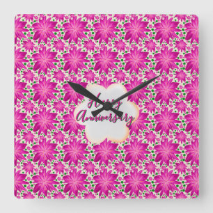 Benutzerdefinierte und personalisierte rosa Blüten Quadratische Wanduhr