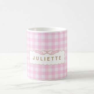 Benutzerdefinierte Vichy-Rosa-Weiß mit Vornamen Kaffeetasse