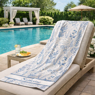 Benutzerdefinierte Vintage Blaue Wildblume Französ Strandtuch