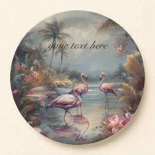 Benutzerdefinierte Vintage-Flamingo-Tropenlagunen- Pappteller