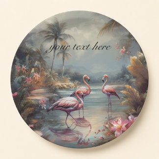 Benutzerdefinierte Vintage-Flamingo-Tropenlagunen- Pappteller