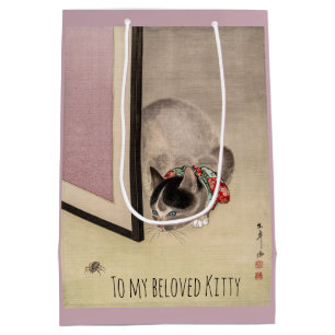 Benutzerdefinierte Vintage-Katze beobachtet eine S Mittlere Geschenktüte