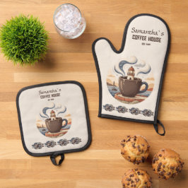 Benutzerdefinierte Vintage-Küsten-Cafe-Merchandise Ofenhandschuh & Topflappen-Set