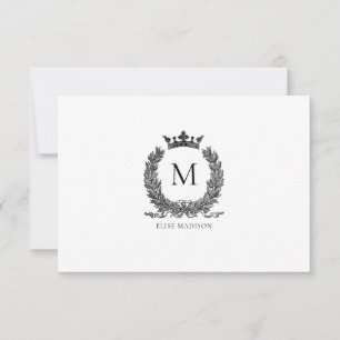 Benutzerdefinierte Vintage-Monogramm-Kranz-Notizka Mitteilungskarte