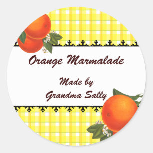 Benutzerdefinierte Vintage Orange Gingham Canning Runder Aufkleber