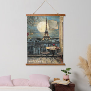 Benutzerdefinierte Vintage-Paris-Eiffelturm-Romani Wandteppich Mit Holzrahmen