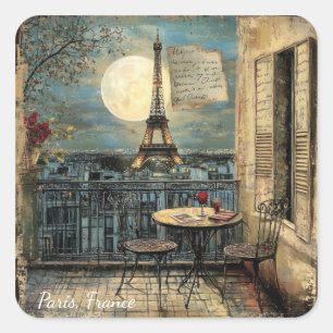 Benutzerdefinierte Vintage-Paris-Eiffelturm-Romant Quadratischer Aufkleber