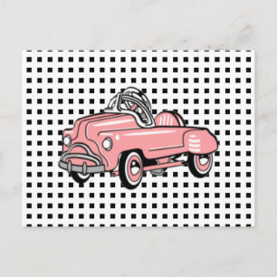 Benutzerdefinierte VINTAGE PINK PEDAL CAR Card Postkarte