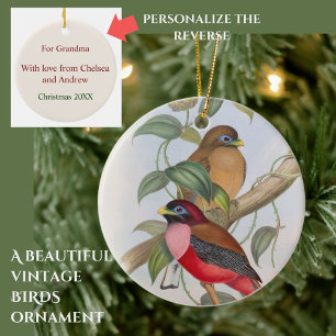 Benutzerdefinierte Vintage-Vogel-Illustration + Te Keramik Ornament