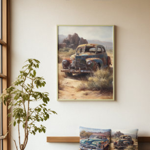 Benutzerdefinierte Vintage-Wüstenauto-Rustikal-Mal Leinwanddruck