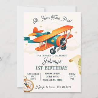 Benutzerdefinierte Vintage Zeit Fliegt 1. Geburtst Einladung