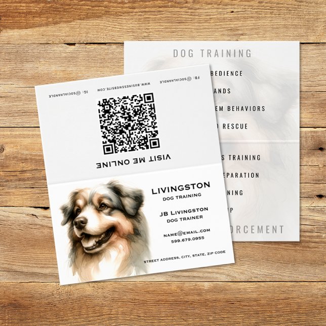 Benutzerdefinierte Visitenkarte für Dog-Trainer mi Visitenkarten (Dog Trainer QR Code Folded Business Card (front and back))