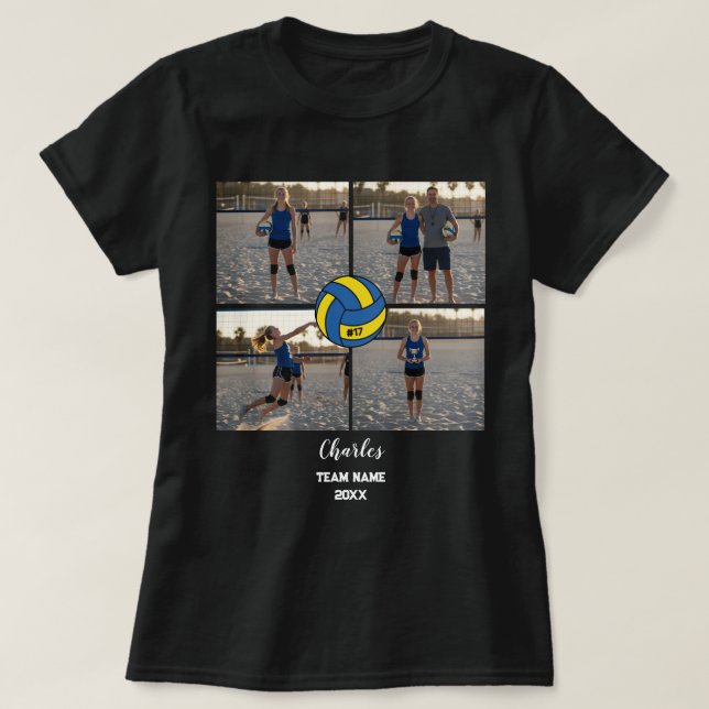 Benutzerdefinierte Volleyball-Player-FotoCollage m T-Shirt (Design vorne)