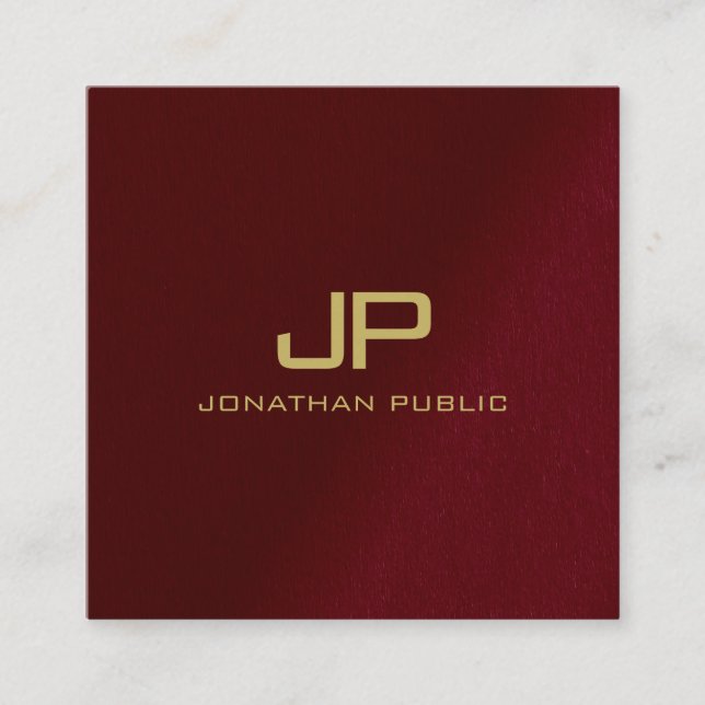 Benutzerdefinierte Vorlage Gold Text Monogram Red Quadratische Visitenkarte (Vorderseite)