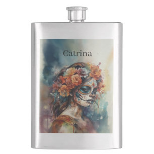 Benutzerdefinierte Wasserfarbe Día de los Muertos Flachmann