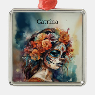 Benutzerdefinierte Wasserfarbe Día de los Muertos Ornament Aus Metall