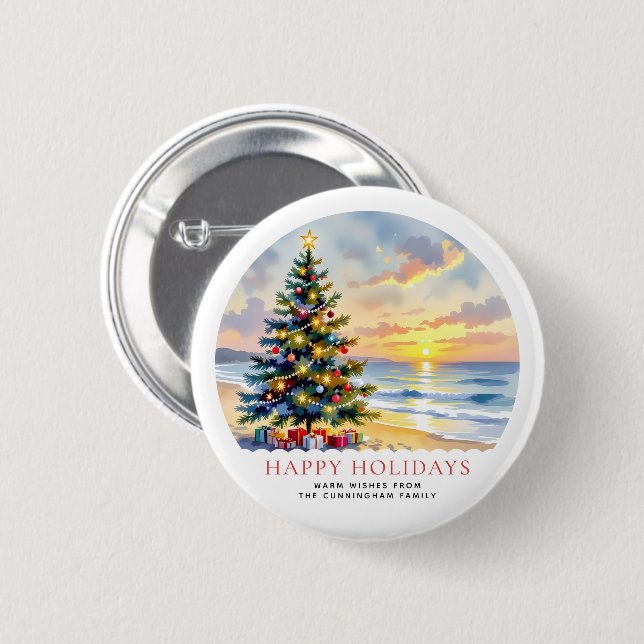 Benutzerdefinierte Wasserfarbe Festliche Strand Kü Button (Vorne & Hinten)