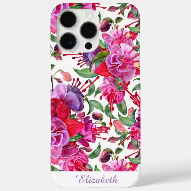 Benutzerdefinierte Wasserfarbe Fuchsia Blüten Case-Mate iPhone Hülle (Rückseite)