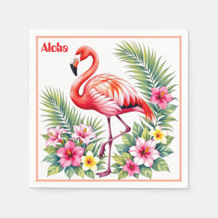 Benutzerdefinierte Wasserfarbe Rosa Flamingo Flora Serviette