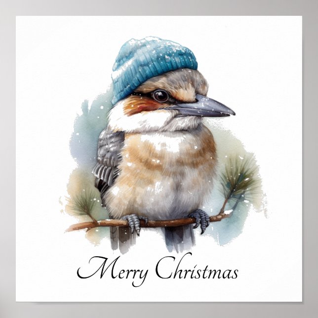 Benutzerdefinierte Wasserfarbe Winter-Kookaburra-B Poster (Vorne)