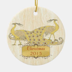 Benutzerdefinierte Weihnachten Vintage Pfauen Keramik Ornament