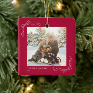 Benutzerdefinierte Weihnachts-Beerenrote-Schleife- Keramikornament