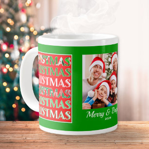 Benutzerdefinierte Weihnachtsfotos in Rot und Grün Jumbo-Tasse