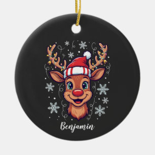 Benutzerdefinierte Weihnachtsfreude Niedlicher Ren Keramik Ornament