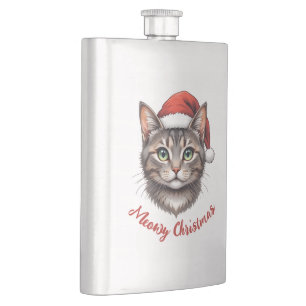 Benutzerdefinierte Weihnachtskatze mit Weihnachtsm Flachmann