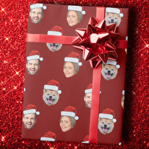 Benutzerdefinierte Weihnachtsmannmütze für 3 Fotos Geschenkpapier