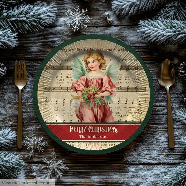 Benutzerdefinierte Weihnachtspapierteller Vintage- Pappteller (Custom Christmas Paper Plates Vintage Angel Accent)
