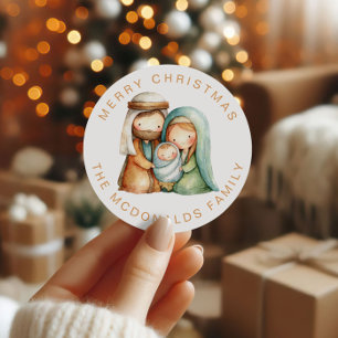 benutzerdefinierte Weihnachtssticker Heilige Famil Runder Aufkleber