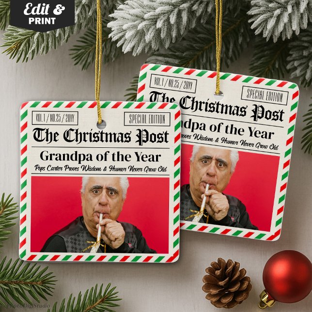 Benutzerdefinierte Weihnachtszeitung für Opa oder  Keramikornament (Custom Christmas Newspaper for Grandpa or Grandma Ceramic Ornament)