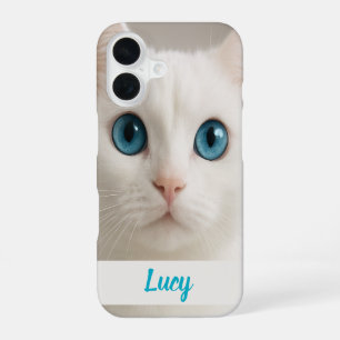 Benutzerdefinierte weiße Katzen-Handyhülle mit bla iPhone 16 Hülle