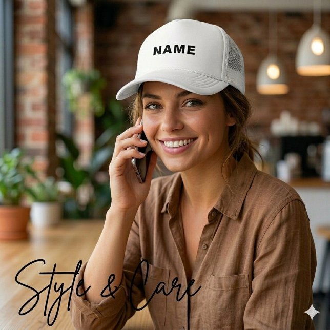 Benutzerdefinierte weiße Mütze mit kühner NAME-Let (Custom White Hat Featuring Bold NAME Letter Design)
