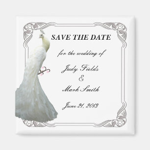 Benutzerdefinierte White Peacock Wedding speichert Magnet