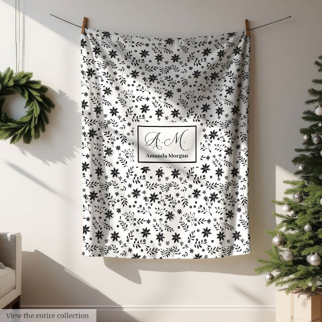 Benutzerdefinierte Wildblumen-Decke Minimalistisch Fleecedecke (Custom Wildflower Blanket Minimalist Monogram Art)