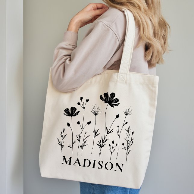 Benutzerdefinierte Wildblumen-Tasche als Dankeschö Tragetasche (Wildflowers Tote Bag Bridal Shower Gift for Her, Custom Floral Tote Bag Bridesmaid Proposal Gift)